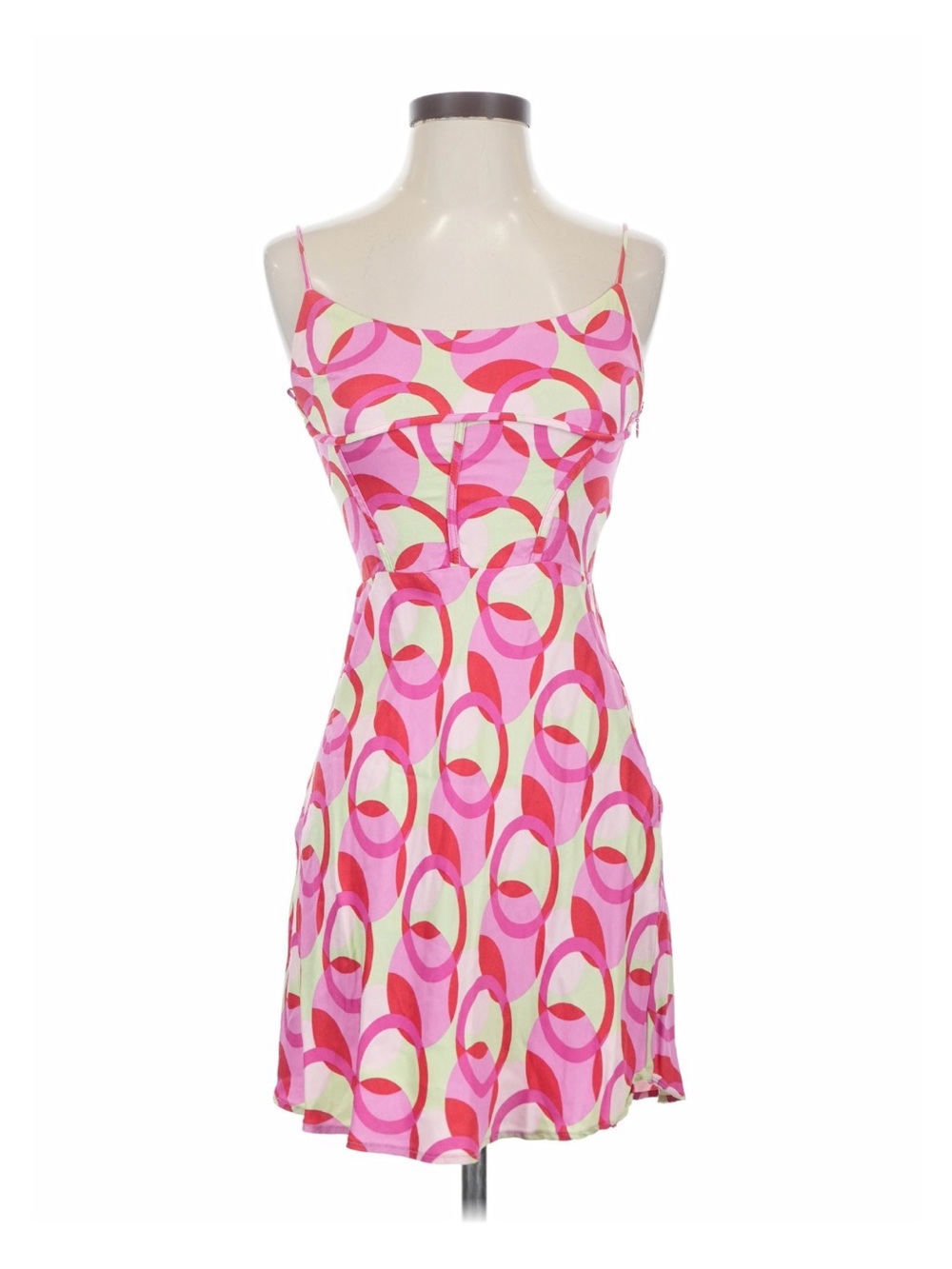 Sleeveless Pink Geometric Print Sundress